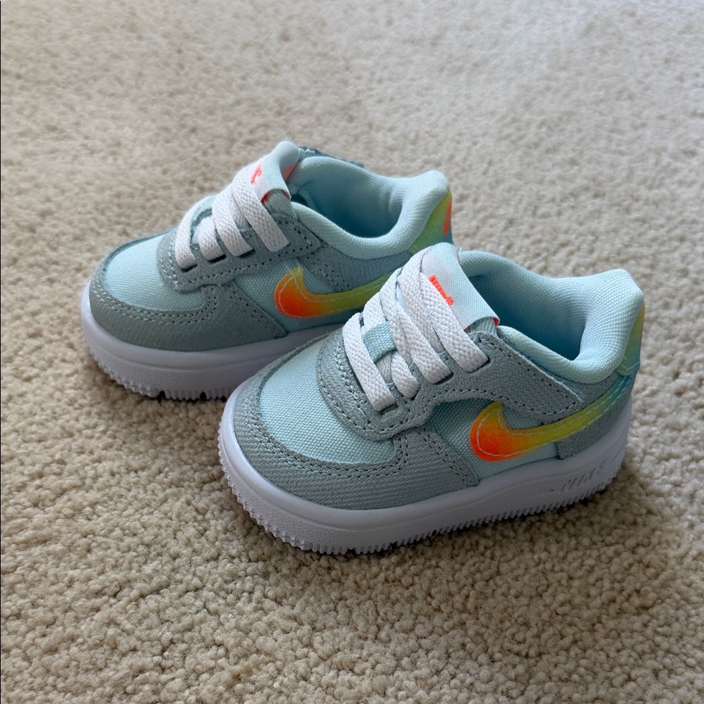 Nike Force 1 Low Easy On Glacier Blue/Total Orange (Light Blue w Rainbow Swoosh)